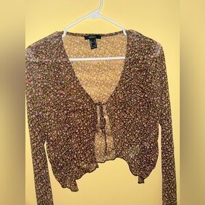 Forever 21 brown sheer floral cardigan